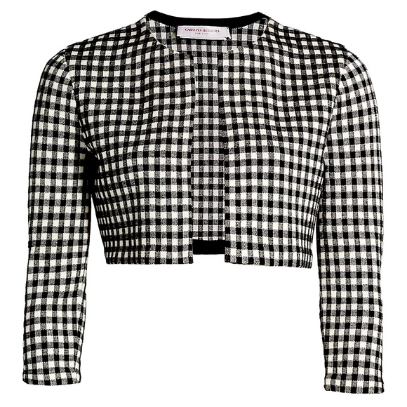Carolina Herrera Sweaters - Carolina Herrera Cropped Jacquard silk blend bolero jacket in black and ivory